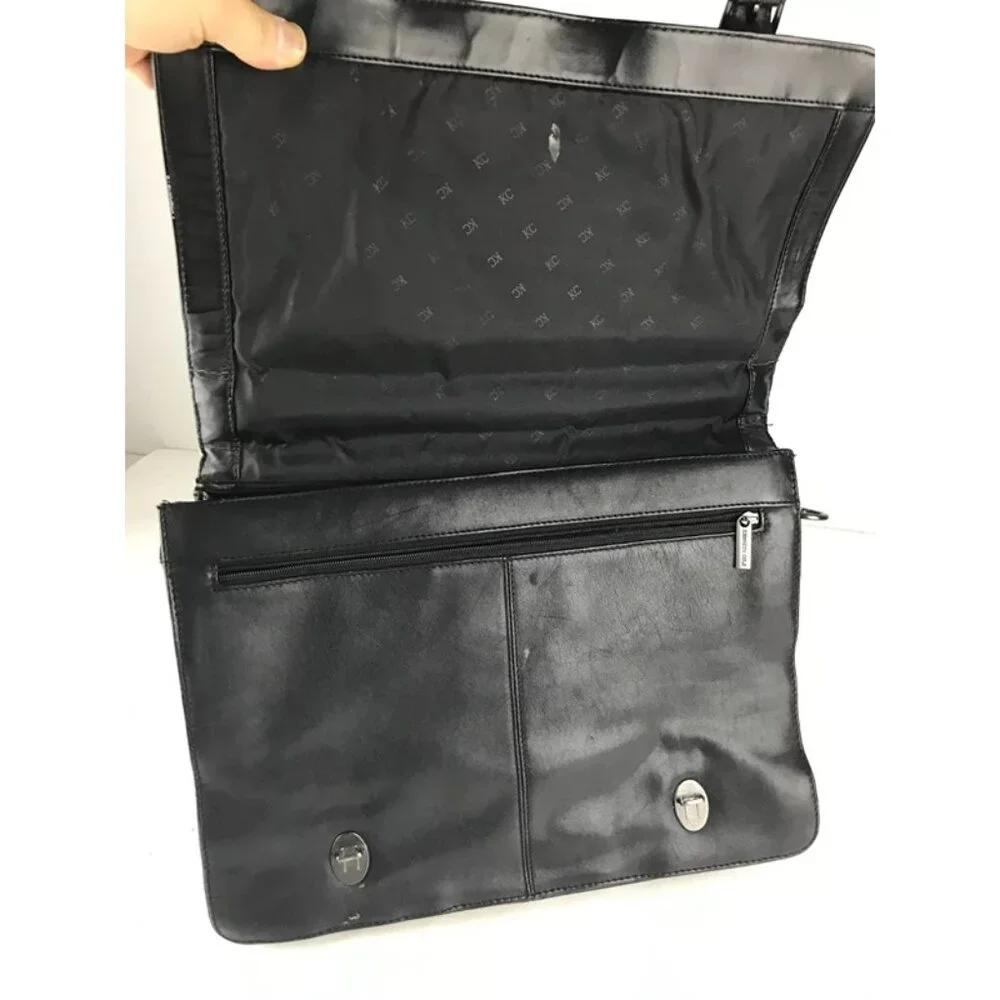 Kenneth Cole Briefcase/Document Case Unisex Black‎ Leather Pockets Top Handle